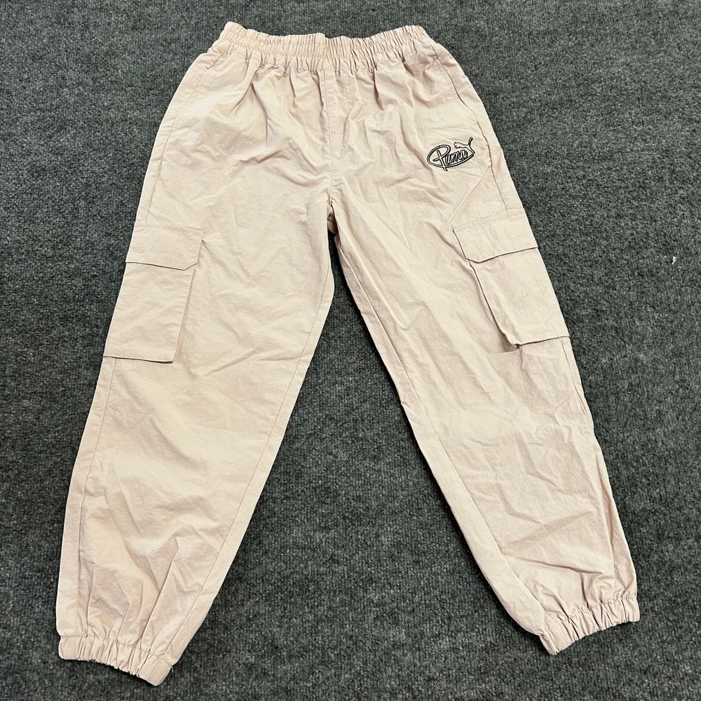 Puma Joggers Womens Size L Pink Nylon Elastic Waist Athletic Sporty Pants